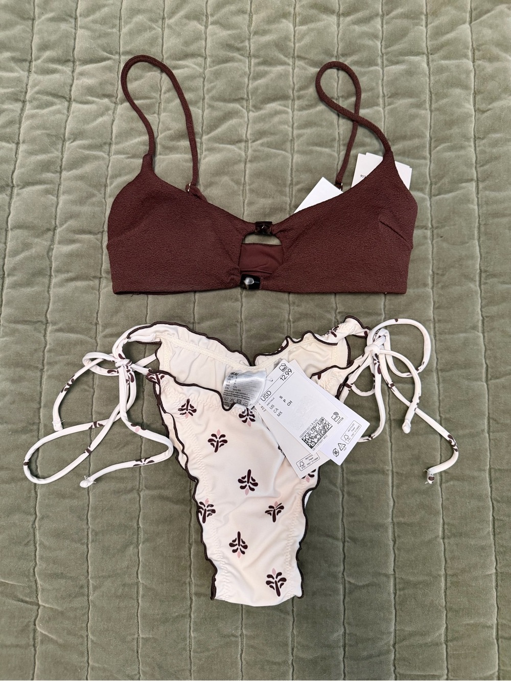 H&M Brown Bralette & Cream Floral Tie-Side Bikini